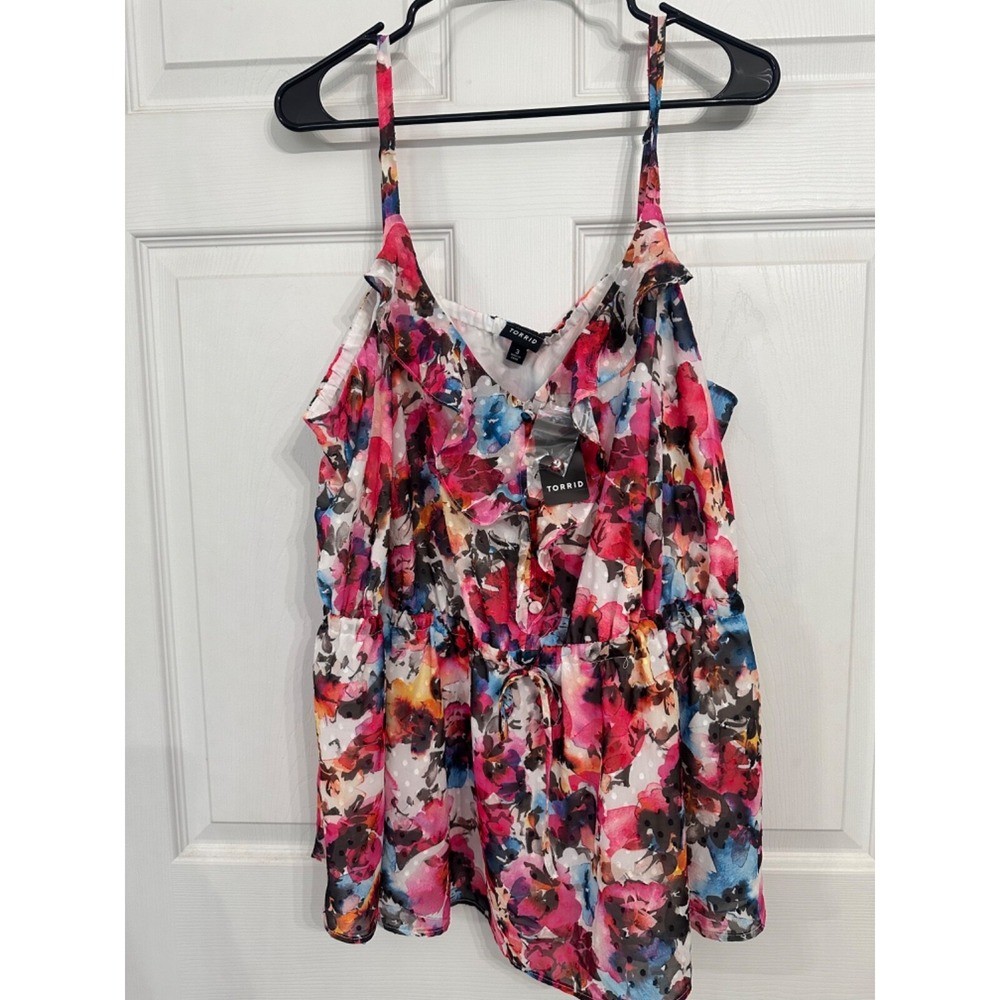 NWT Torrid Size 3 Watercolor Floral Ruffled Drawstring Blouse Tank Top